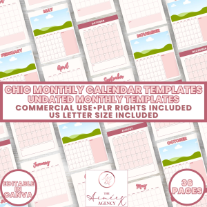 Chic Undated Monthly Calendar Templates - PLR Rights