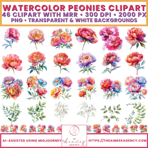 Watercolor Peonies Clipart Pack