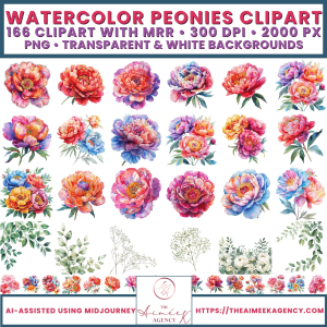Watercolor Peonies Clipart Mega Pack with MRR