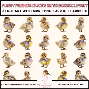 Furry Friends Ducks with Bows Clipart Pack- MRR
