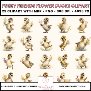 Furry Friends Flower Ducks Clipart Pack- MRR
