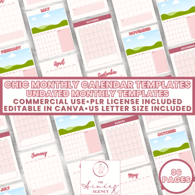 Chic Undated Monthly Calendar Templates - PLR Rights