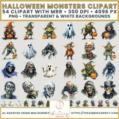 Halloween Monsters Watercolor Clipart Pack