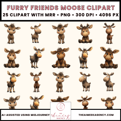 Furry Friends Moose Clipart Pack- MRR