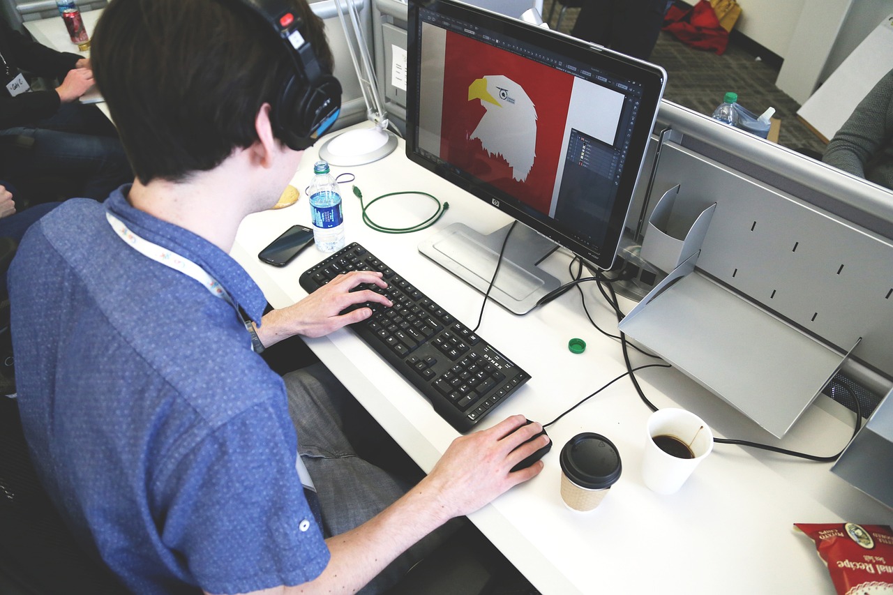 man working on computer