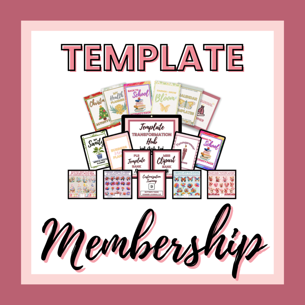 A promotional graphic for a "PLR template membership" featuring various styled PLR template thumbnails arranged at the center with the title text at the bottom.