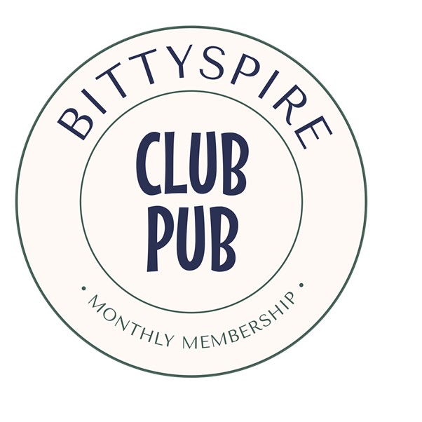 Logo with the text "BittySpire Club Pub" in the center and "Monthly Membership" at the bottom.