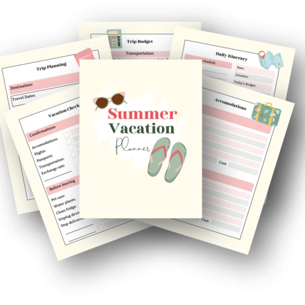 Freebie Summer Vacation Planner Template from Cool Bean Design, use coupon code summer24