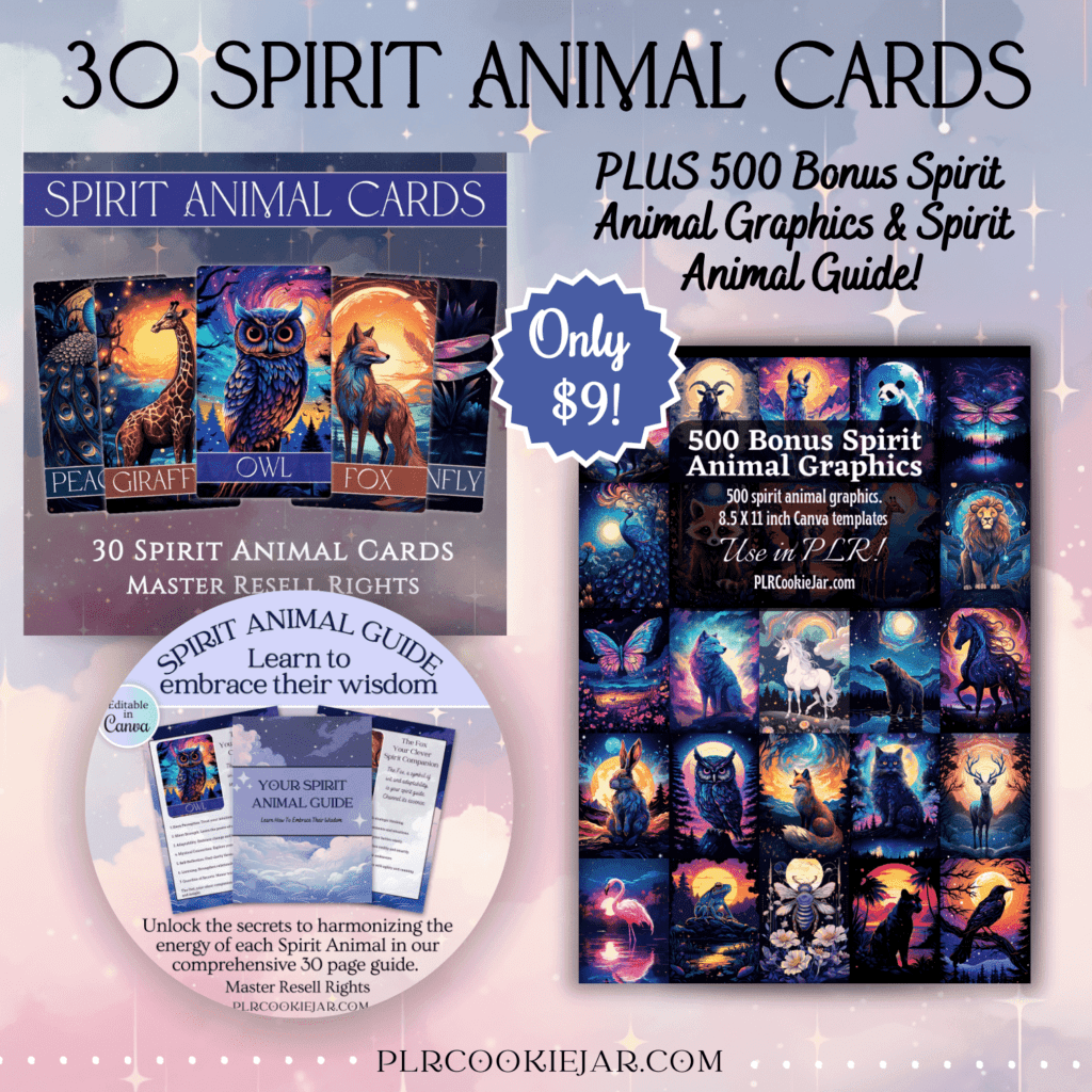 Spirit animal cards, graphics and guide with MRR from PLR Cookie Jar, only $9