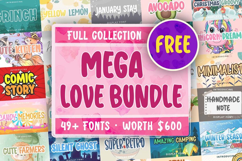 Mega Collection Love Font Bundle from Creative Fabrica