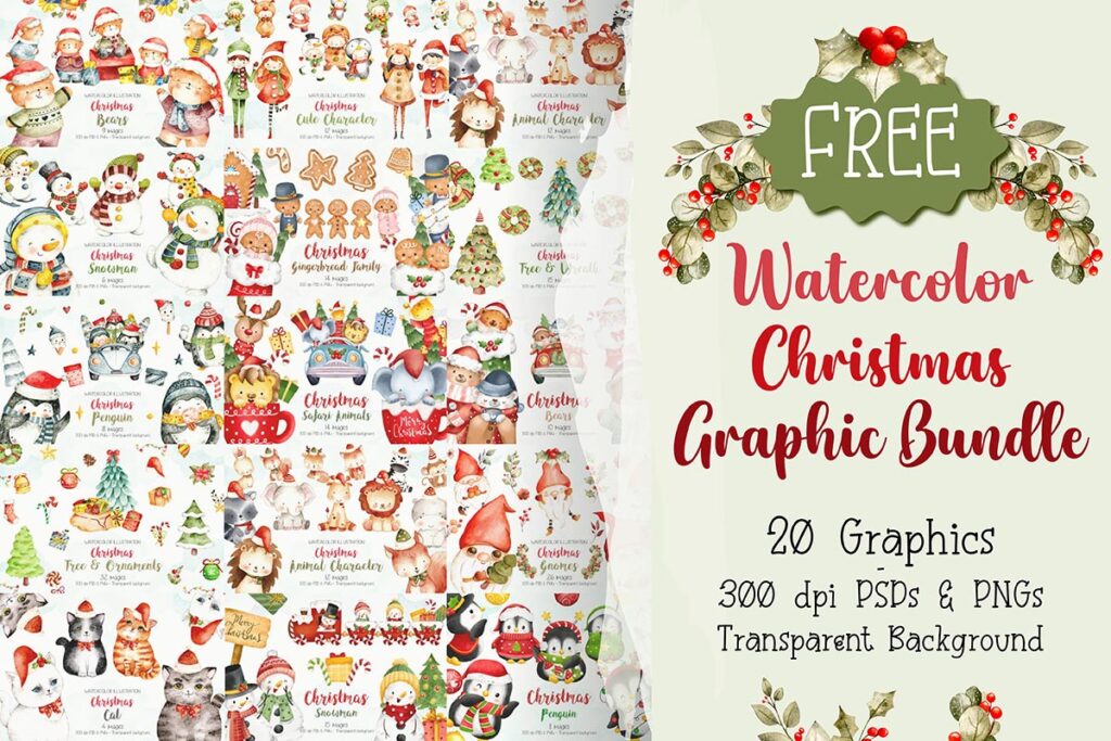 Watercolor Christmas Graphic Bundles from Creative Fabrica