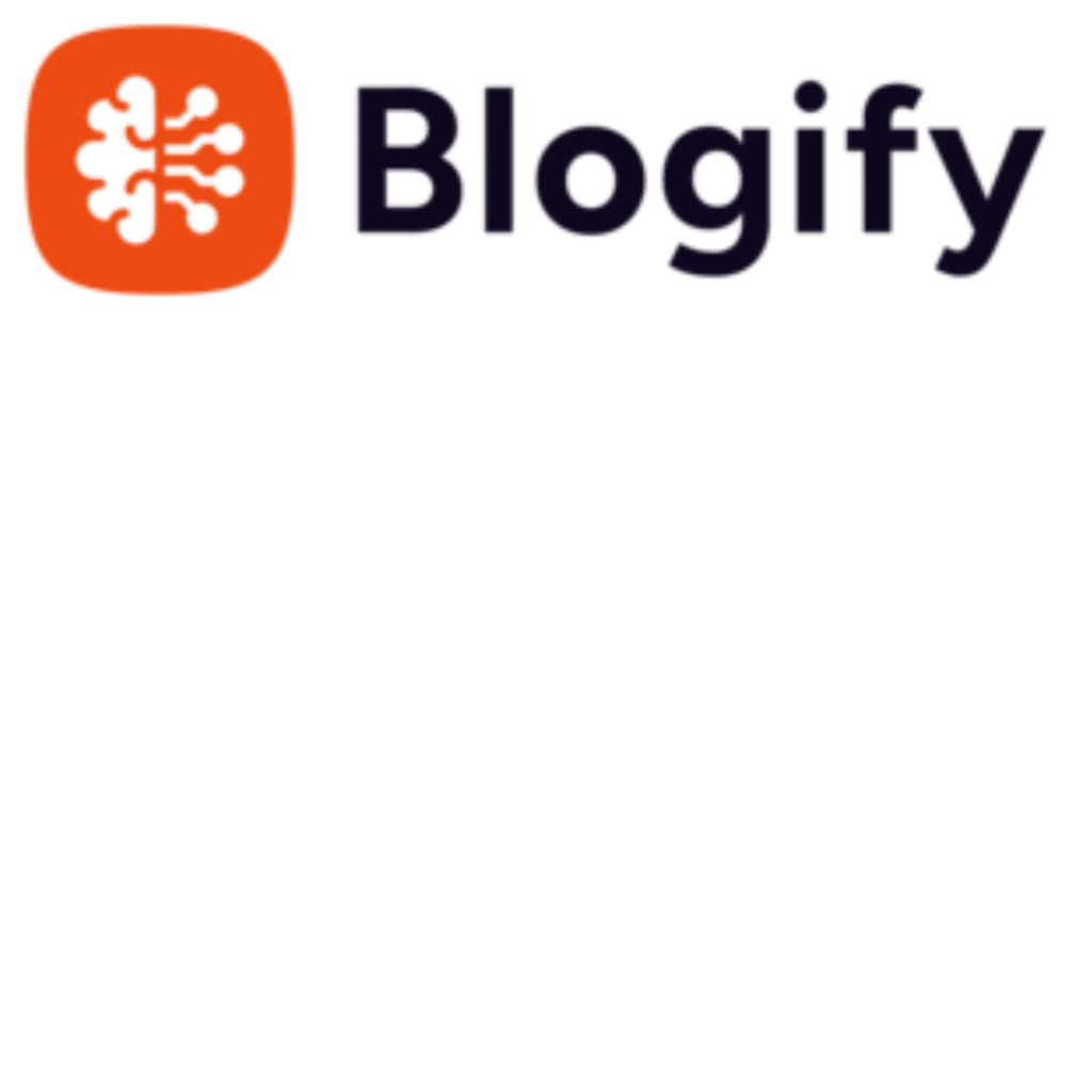 A logo for "Blogify" featuring an orange square with a white abstract design on the left and the text "Blogify" in black on the right.