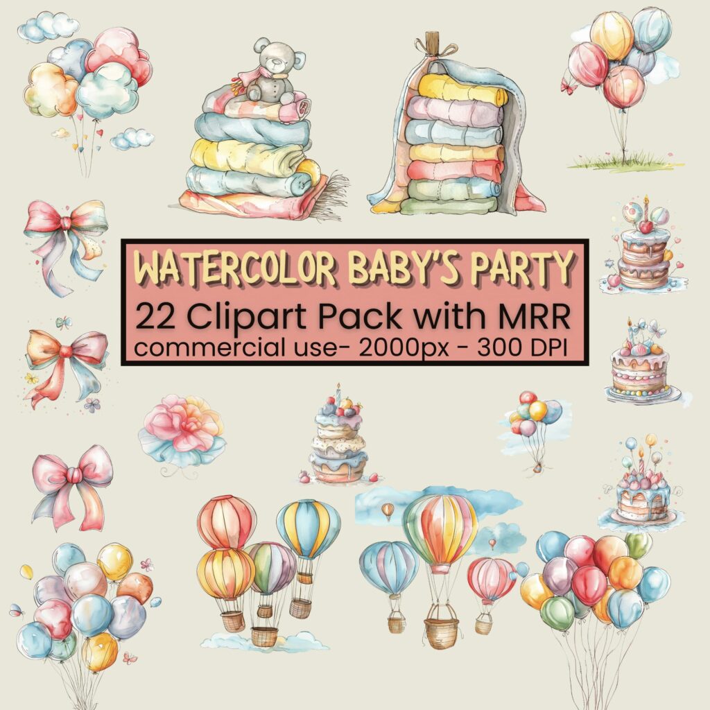 Watercolor Baby's Party Clipart Pack from Wellness with Charlene FREE