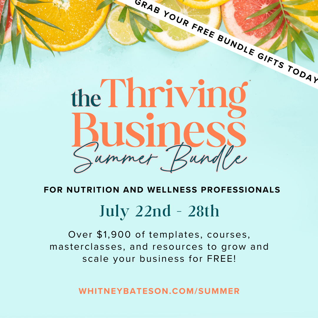 Thriving Business Summer Bundle from Whitney Bateson, free bundle with a regular bundle with free resources valued at over $1900 and a VIP Bundle with resources valued at over $5000 for only $49, available from July 22nd to 28th 2024