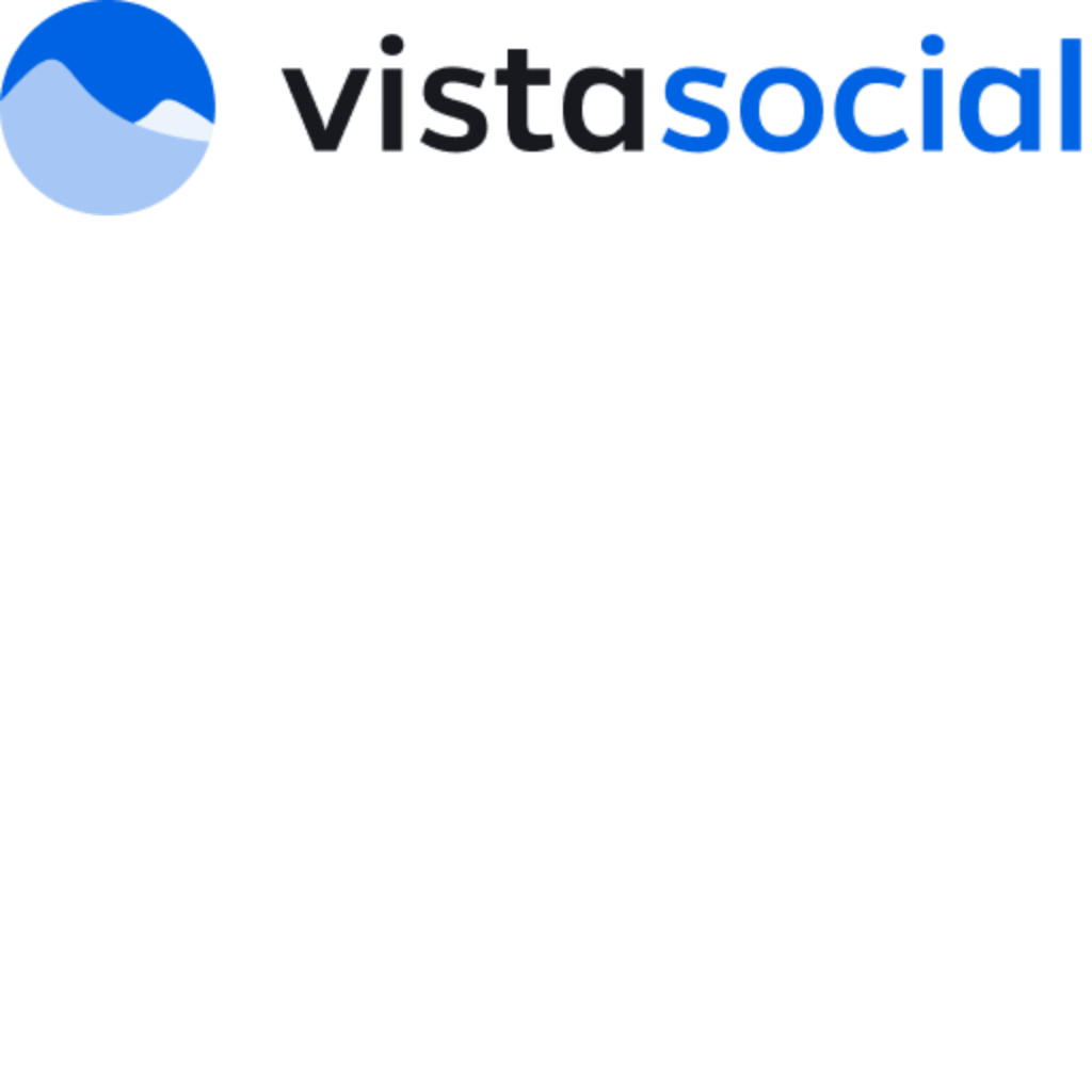 Vista Social logo with a blue, abstract mountain graphic on the left and the text "vistasocial" to the right. The word "vista" is black and the word "social" is blue.