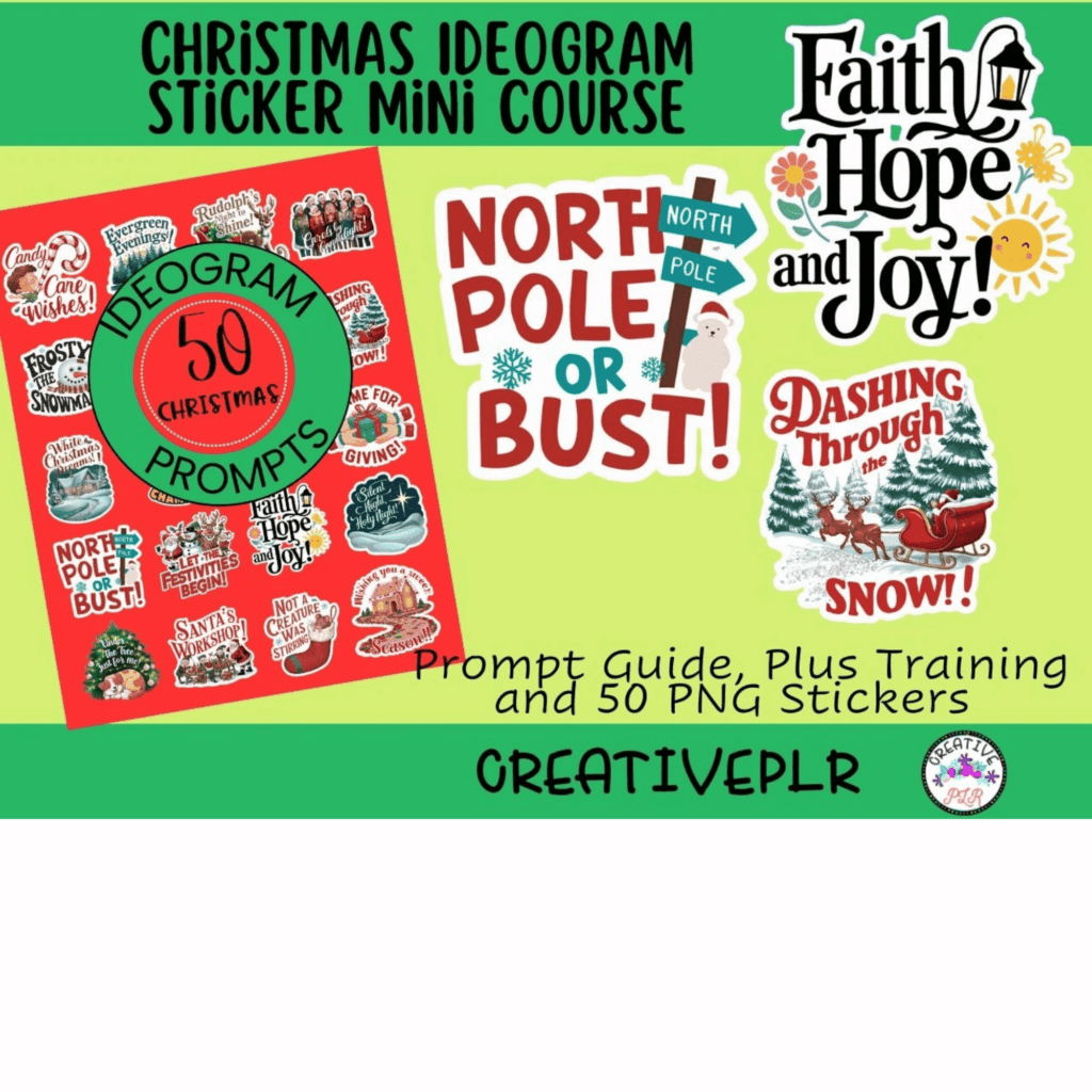 Christmas Ideogram Sticker Mini Course from Creative PLR, only $27 until November 15th 2024