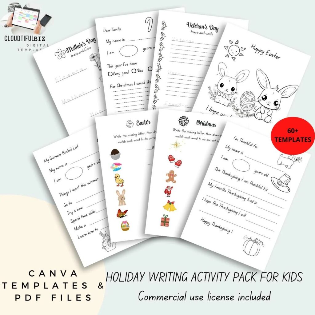 Holiday Writing Activity Pack for Kids from Cloudtiful Biz, only $12, regular $27, use coupon code NEW50 until November 25th 2024