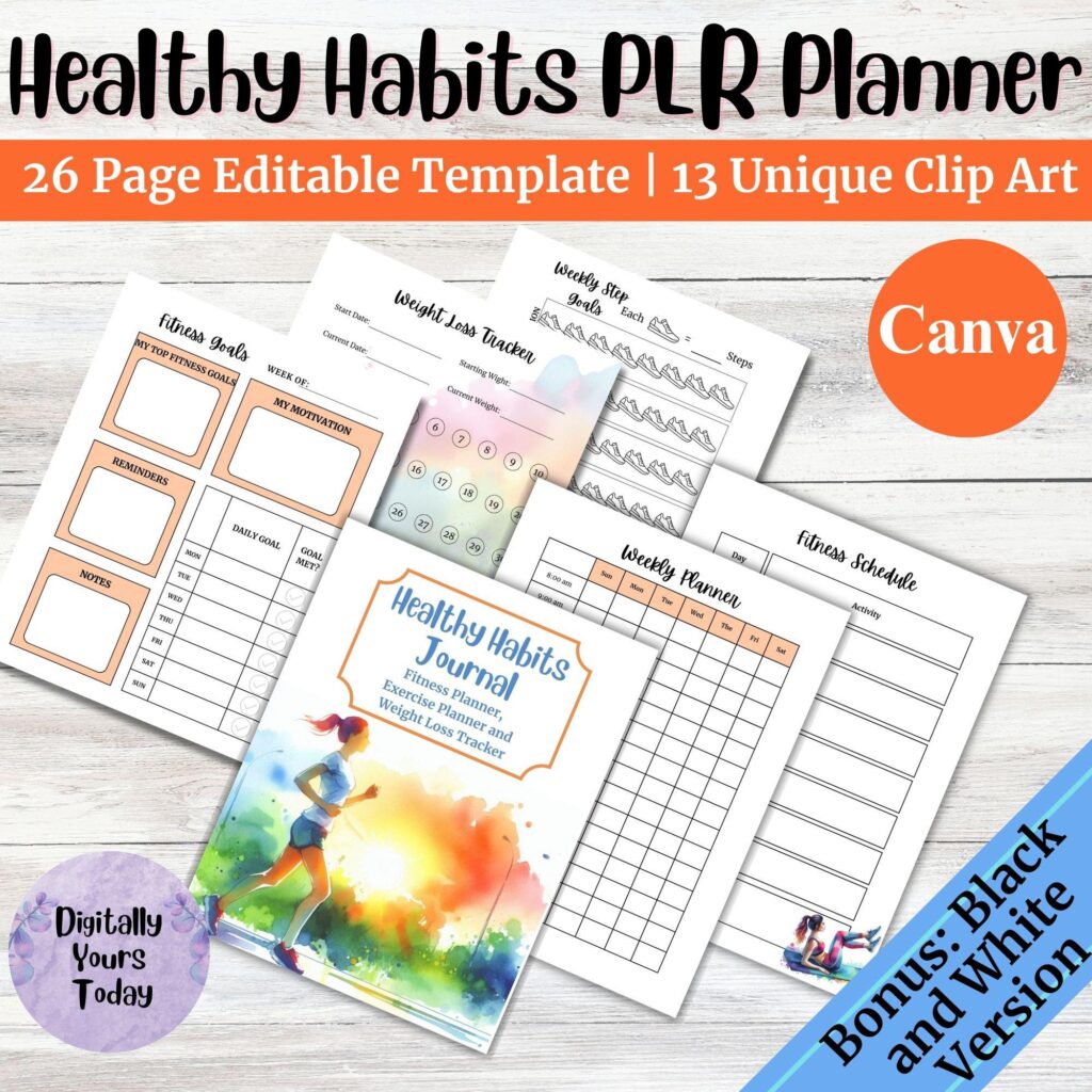 HEALTHY HABITS JOURNAL: FITNESS, EXERCISE & WEIGHT LOSS PLANNERS FROM DIGITALLY YOURS TODAY, only $7, regular $27, use coupon code 20OFF until November 24th 2024