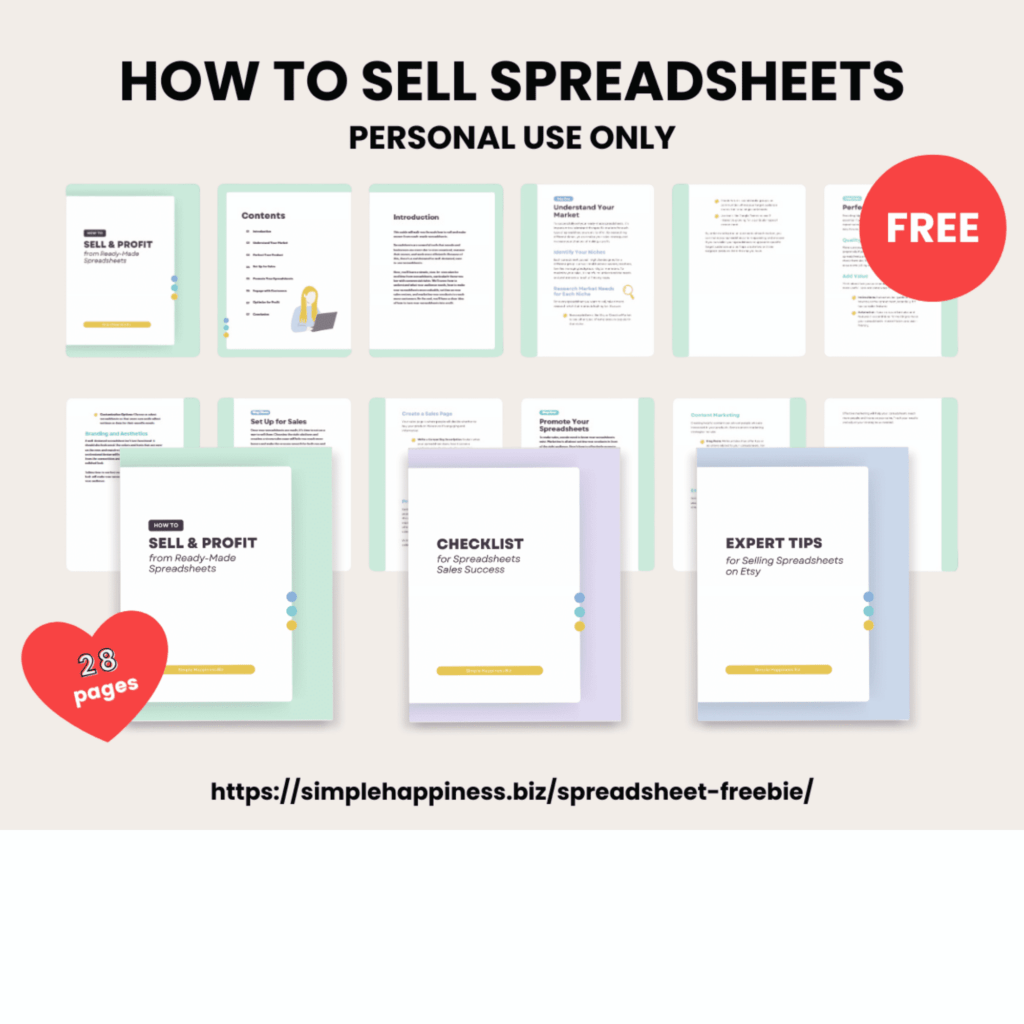 How to Sell Spreadsheets from Simple Happiness Biz, free for a limited time only