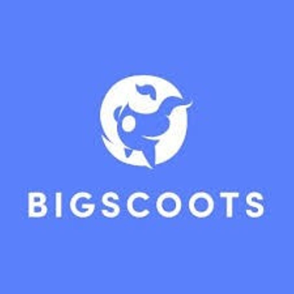 BigScoots logo featuring a stylized white elephant on a blue background.