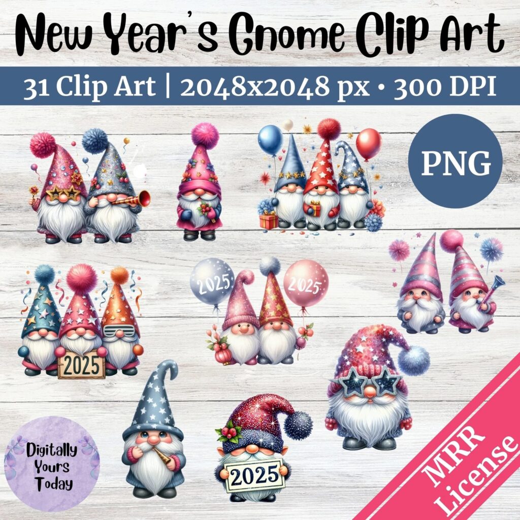 NEW YEAR'S EVE GNOMES CLIPART PACKS FROM DIGITALLY YOURS TODAY