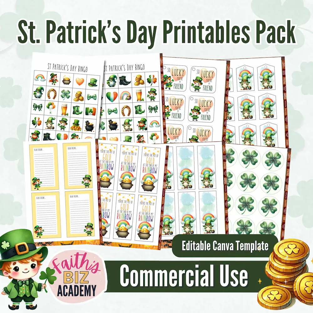 St. Patrick's Day Printables Pack from Faith's Biz Academy, only $9 (reg. $17) with coupon code STPATS until February 23rd 2025