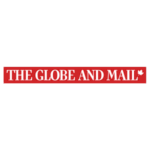 The Globe and Mail logo with text in white on a red background and a small maple leaf symbol.