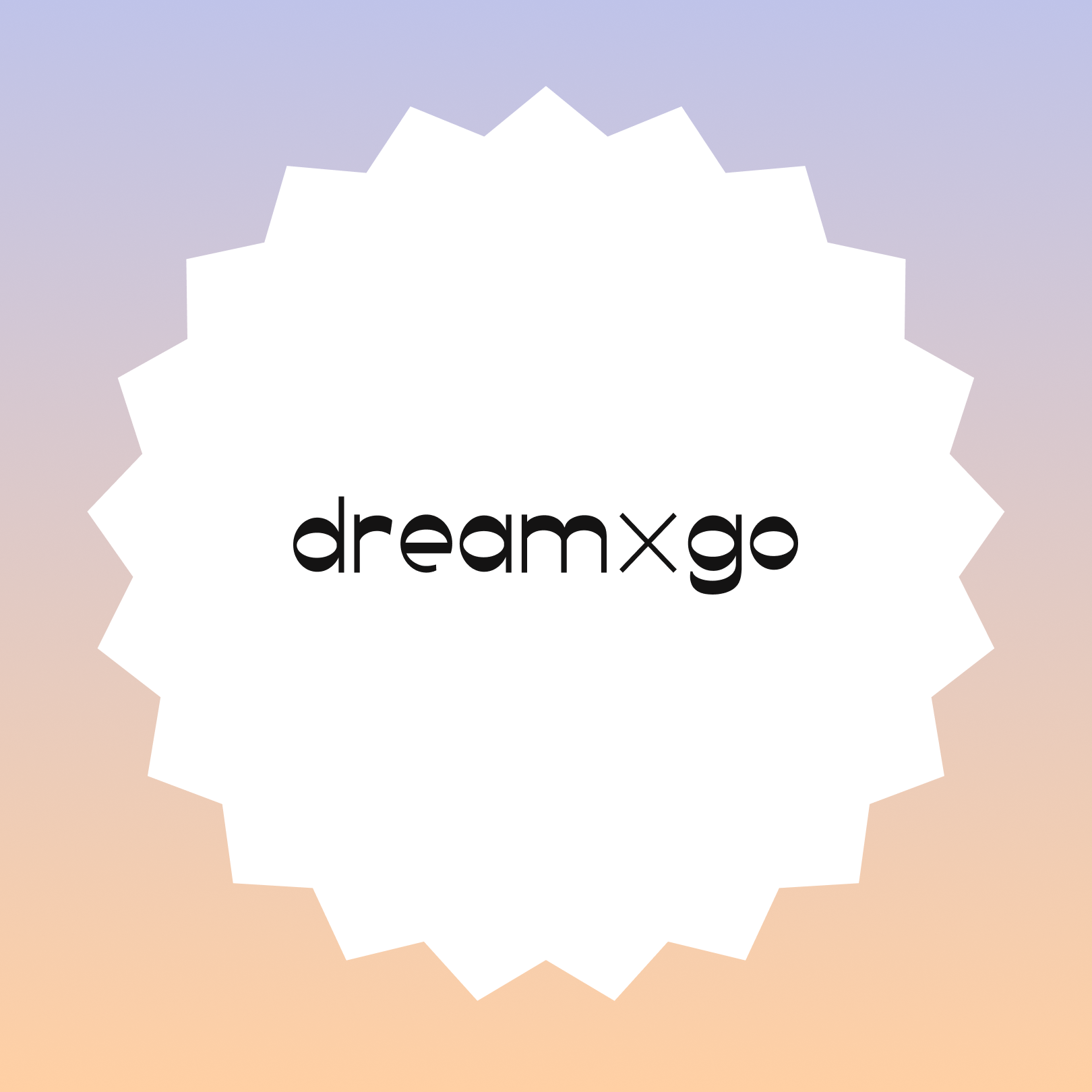 A white, spiked circular badge with the text "dream x go" in black lowercase font, centered on a soft purple-to-peach gradient background—perfect for highlighting your Adapt & Thrive Bundle Redemption.