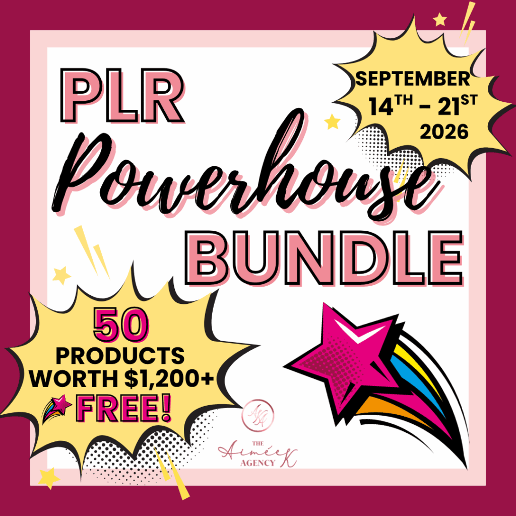 PLR Powerhouse Bundle Sign Up promo with star graphic, states “50 products worth $1,200+ free!” and event dates September 14th-21st, 2026 in bold text.