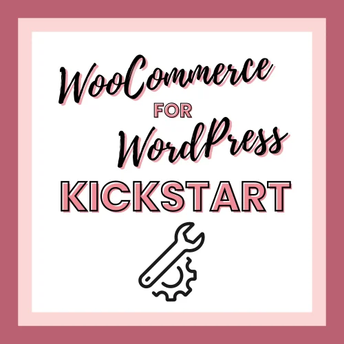 Text reading "WooCommerce for WordPress Kickstart" with a wrench and gear icon below, set against a white background with a pink border. Perfect for hosting a points frenzy to drive engagement and rewards.